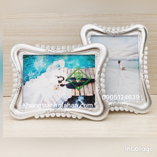 khung pha lê 15x21 bạc tròn