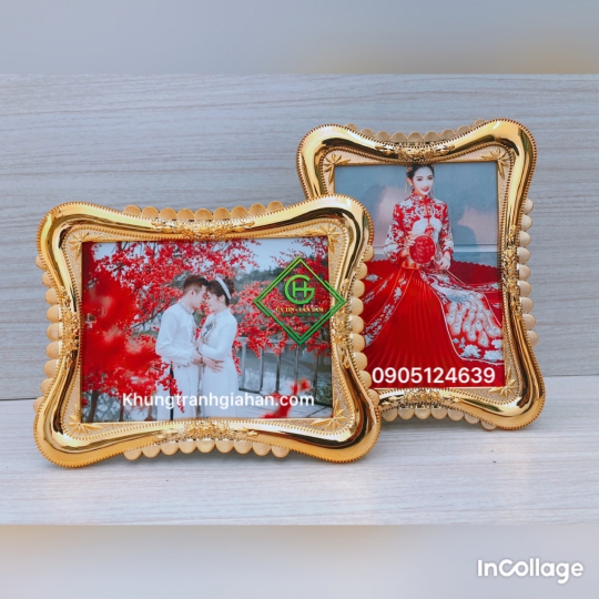 khung pha lê 13x18 vàng tròn